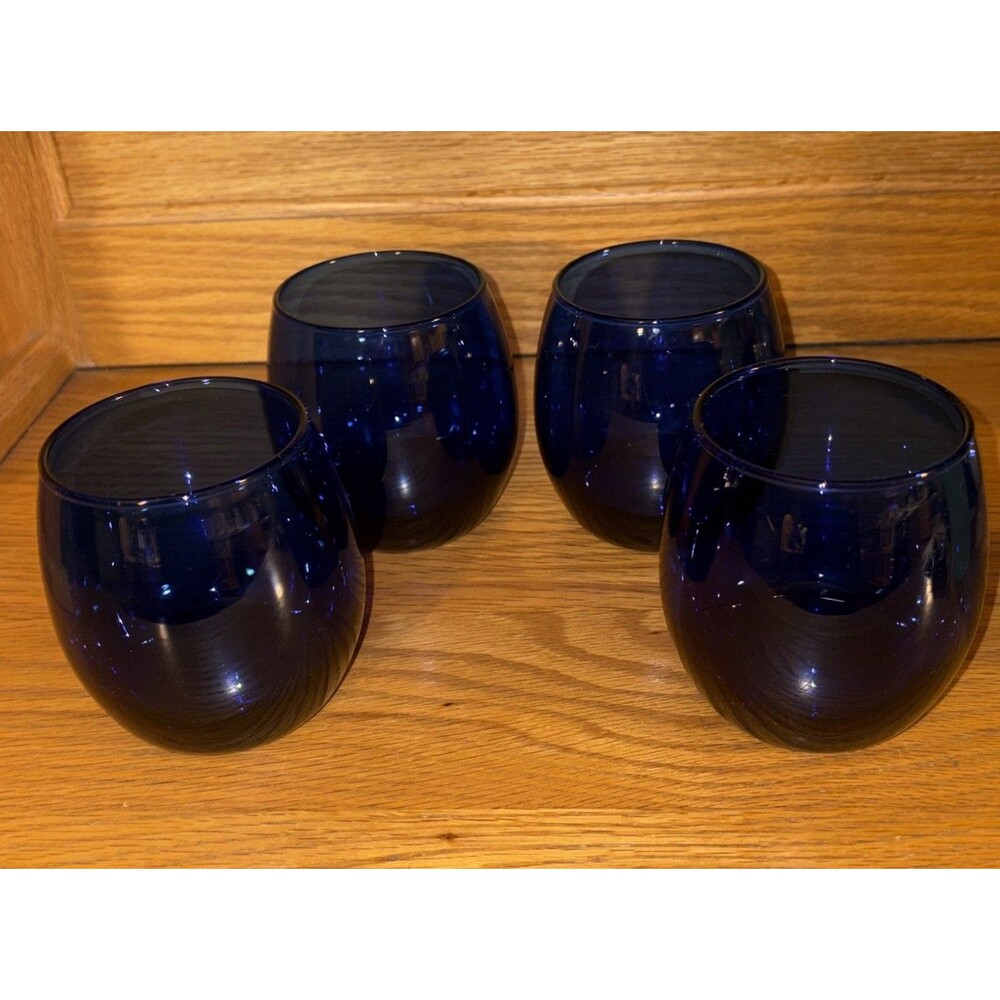Cobalt Blue Stemless 12 ounce Wine/Water Glasses Tumbler Lowball Set of 4